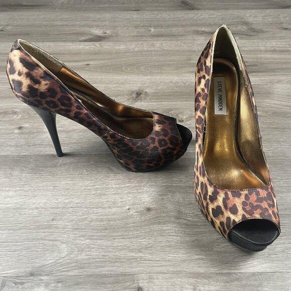 Steve Madden Womens Peep Toe Leopard Print High Heels Shoes Size 10M P-LIMAA - Picture 1 of 16